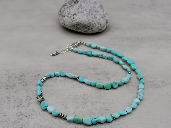 NS-147 Lone Blue Mountain Turquoise and Sterling Silver Necklace NS-147 Lone Blue Mountain Turquoise and Sterling Silver Necklace