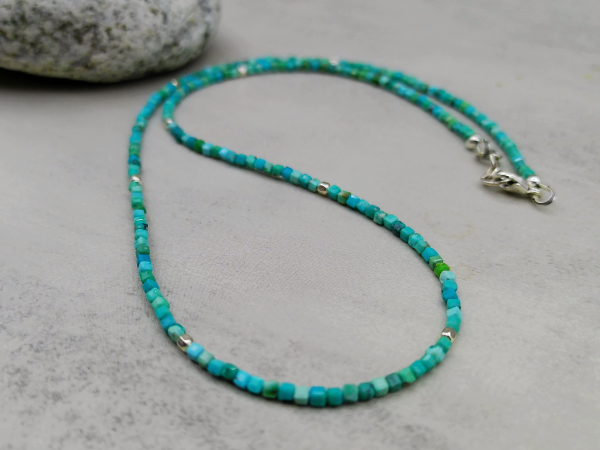 NS-148 Hubei Turquoise Cubes and Sterling Silver Necklace NS-148 Hubei Turquoise Cubes and Sterling Silver Necklace