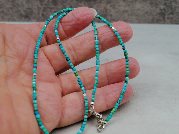 NS-148 Hubei Turquoise Cubes and Sterling Silver Necklace NS-148 Hubei Turquoise Cubes and Sterling Silver Necklace