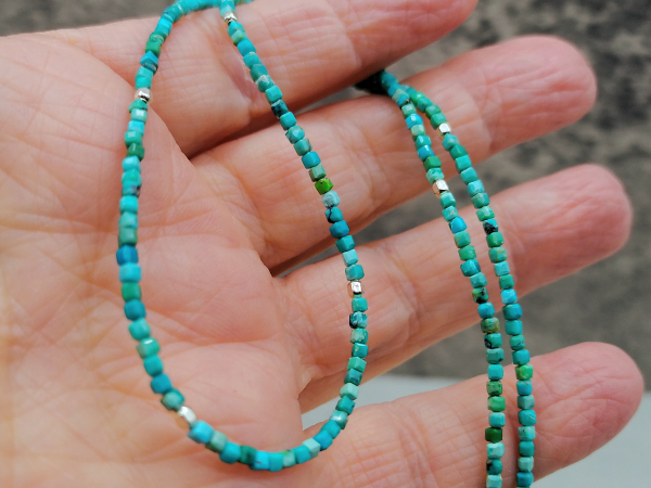 NS-148 Hubei Turquoise Cubes and Sterling Silver Necklace NS-148 Hubei Turquoise Cubes and Sterling Silver Necklace