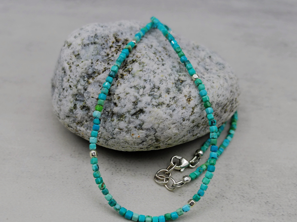 NS-148 Hubei Turquoise Cubes and Sterling Silver Necklace NS-148 Hubei Turquoise Cubes and Sterling Silver Necklace