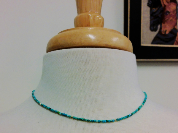 NS-148 Hubei Turquoise Cubes and Sterling Silver Necklace NS-148 Hubei Turquoise Cubes and Sterling Silver Necklace
