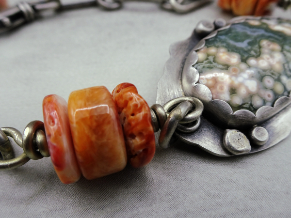 BS-59 Ocean Jasper, Spiny Oyster and Sterling Silver Bracelet