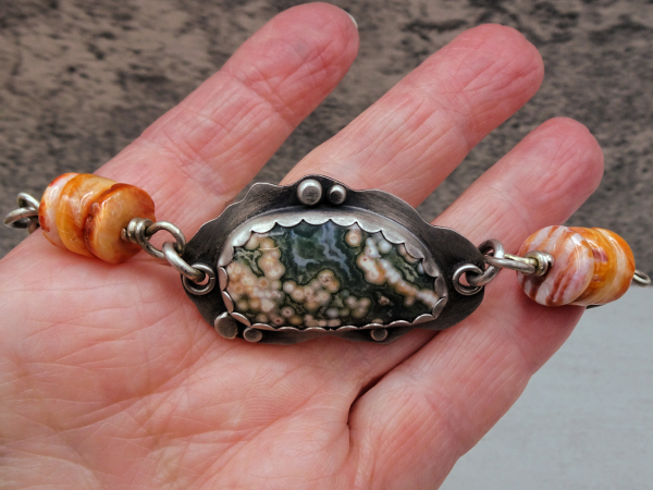 BS-59 Ocean Jasper, Spiny Oyster and Sterling Silver Bracelet