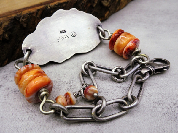 BS-59 Ocean Jasper, Spiny Oyster and Sterling Silver Bracelet