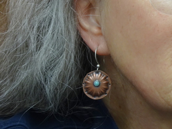 EC-3 Puffed Copper Flower Earrings with Amazonite