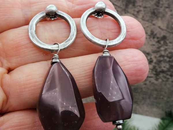ES-103 Purple Chalcedony and Sterling Silver Earrings