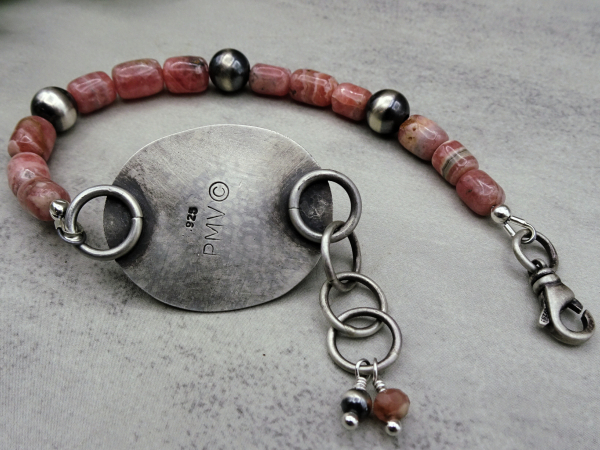 BS-55 Rhodochrosite and Rose Quartz Sterling Silver Adjustable Bracelet