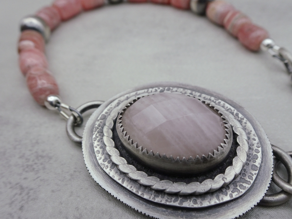 BS-55 Rhodochrosite and RoBS-55 Rhodochrosite se Quartz Sterling Silver Bracelet