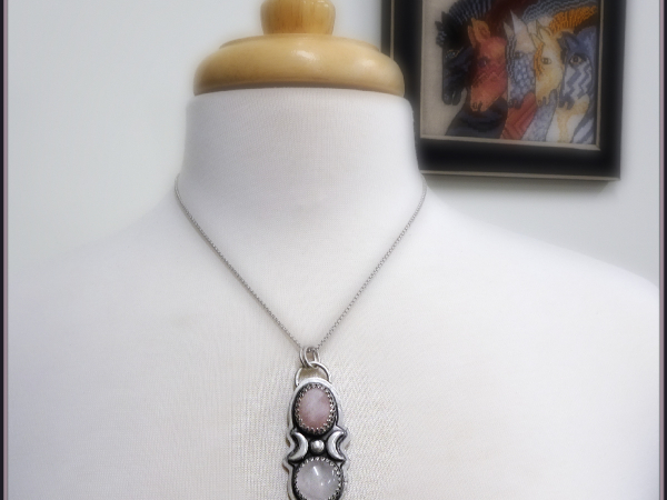 NS-113 Rose Quartz and Sterling Silver Double Gemstone Pendant
