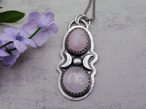 NS-113 Rose Quartz and Sterling Silver Double Gemstone Pendant