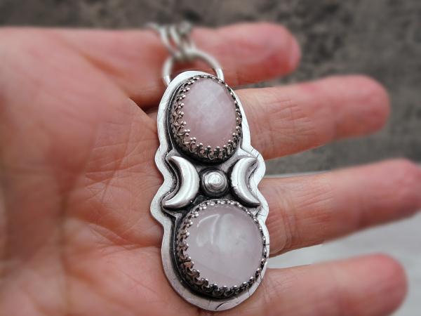 NS-113 Rose Quartz and Sterling Silver Double Gemstone Pendant