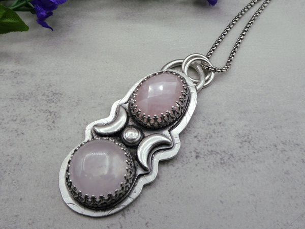 NS-113 Rose Quartz and Sterling Silver Double Gemstone Pendant