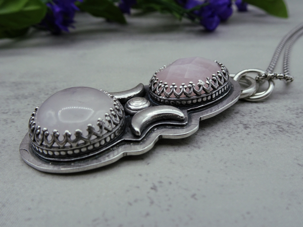 NS-113 Rose Quartz and Sterling Silver Double Gemstone Pendant