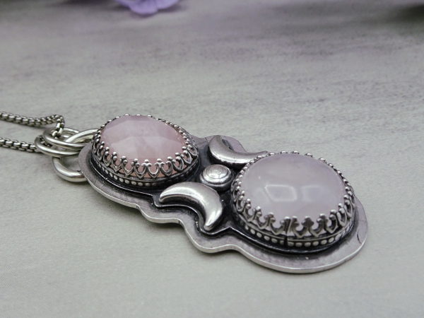 NS-113 Rose Quartz and Sterling Silver Double Gemstone Pendant