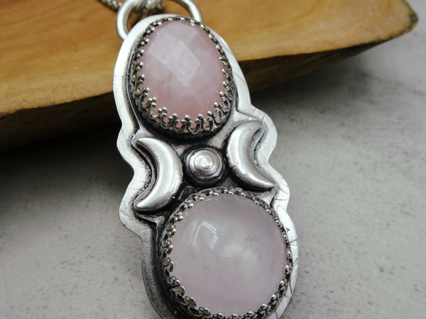 NS-113 Rose Quartz and Sterling Silver Double Gemstone Pendant