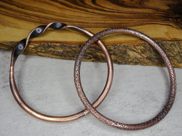 BC-11 Set of 2 Textured Copper Bangles (average size)