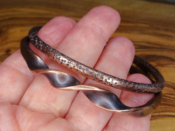 BC-11 Set of 2 Textured Copper Bangles (average size)