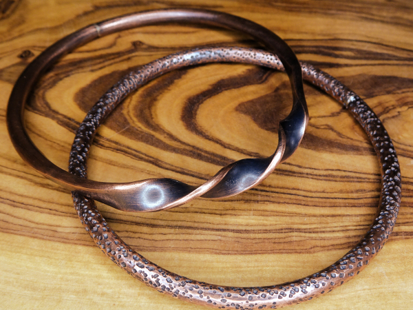 BC-11 Set of 2 Textured Copper Bangles (average size)