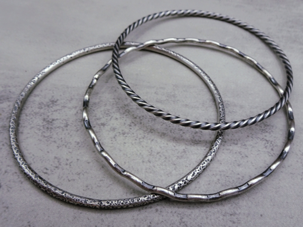 BS-50 Set of 3 Textured Sterling Silver Bangles - (Medium Size Bangles)