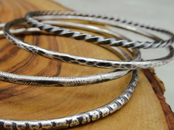 BS-47 Set of 4 Textured Sterling Silver Bangles