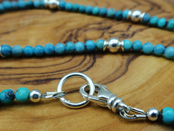 NS-127 Yungai Turquoise Necklace with Shiny Sterling Silver Beads