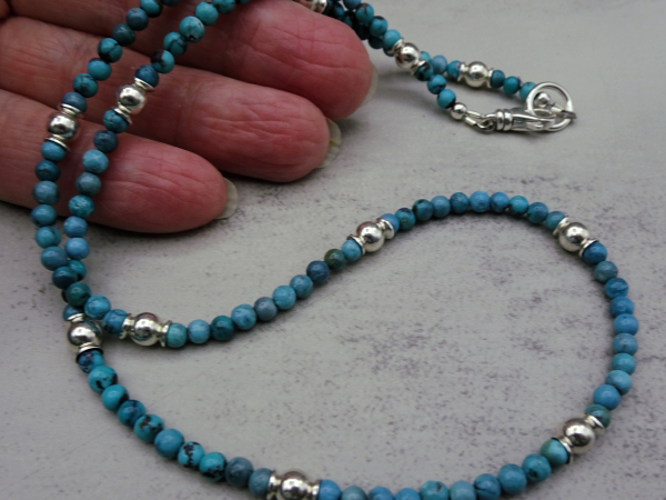 NS-127 Yungai Turquoise Necklace with Shiny Sterling Silver Beads