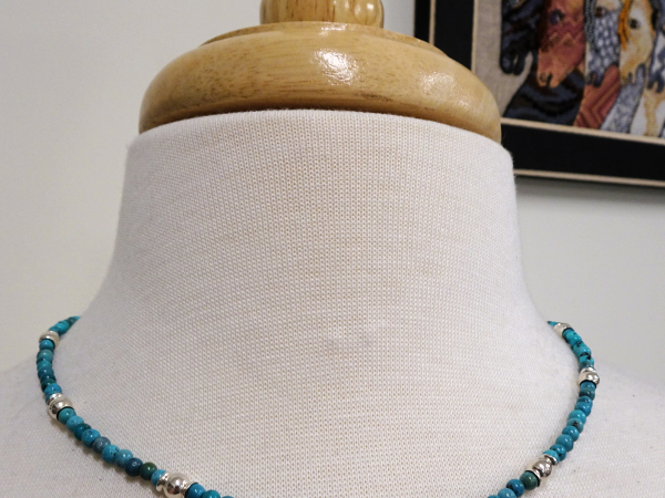 NS-127 Yungai Turquoise Necklace with Shiny Sterling Silver Beads