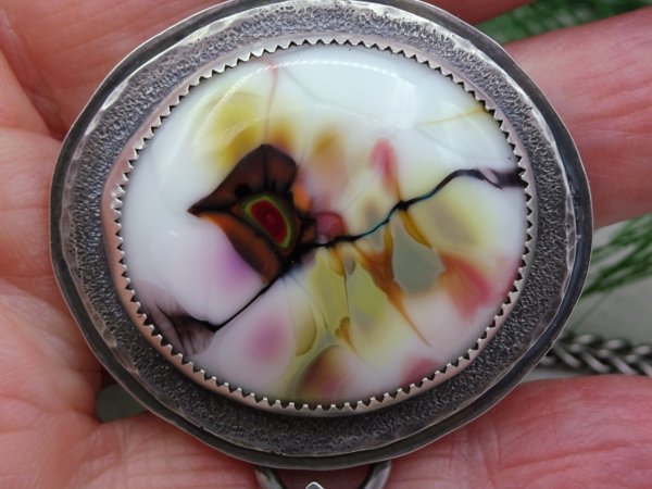 NS-135 - Art Glass, Peridot, and Rhodolite Garnet Sterling Silver Pendant