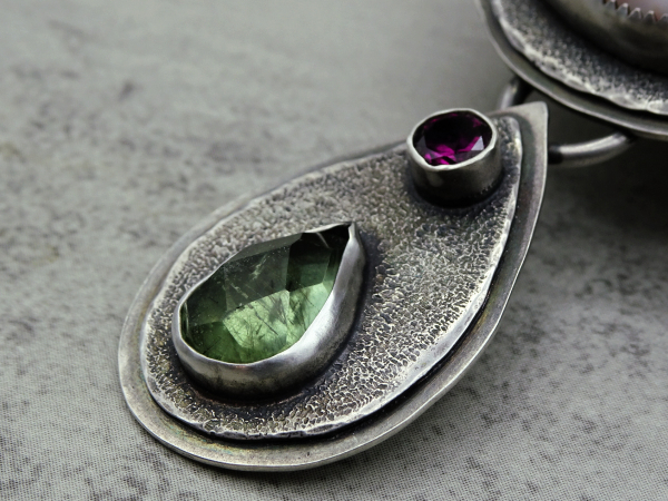 NS-135 - Art Glass, Peridot, and Rhodolite Garnet Sterling Silver Pendant