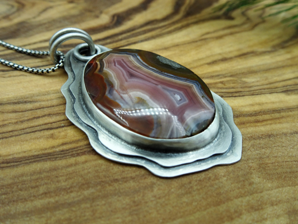 NS-109 Sterling Silver and Aqua Nueva Agate Pendant Necklace