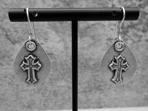 ES-190 Carved Cross Sterling Silver Earrings