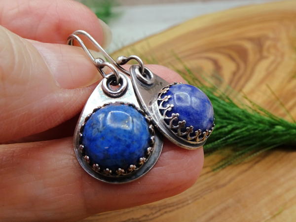 ES-163 Sterling Silver Denim Lapis Tear Drop Earrings