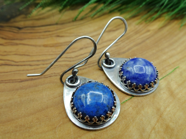 ES-163 Sterling Silver Denim Lapis Tear Drop Earrings