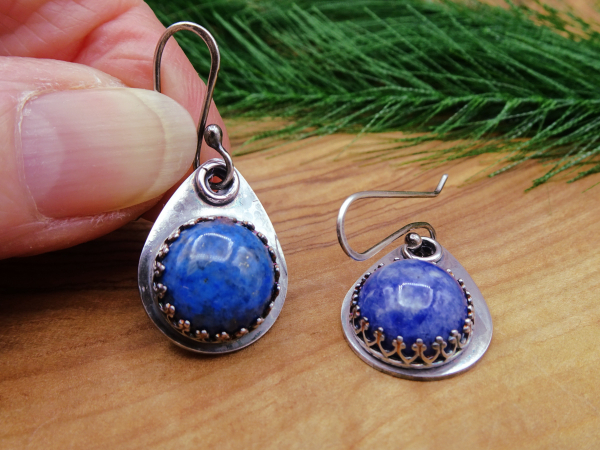 ES-163 Sterling Silver Denim Lapis Tear Drop Earrings
