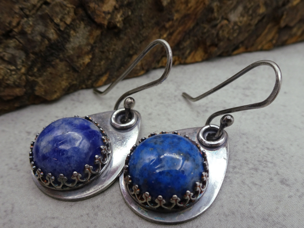 ES-163 Sterling Silver Denim Lapis Tear Drop Earrings