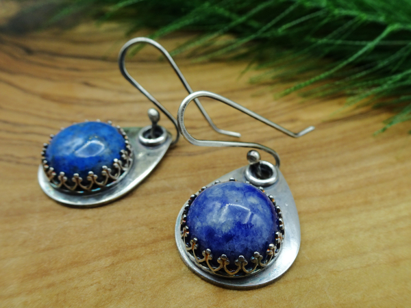 ES-163 Sterling Silver Denim Lapis Tear Drop Earrings