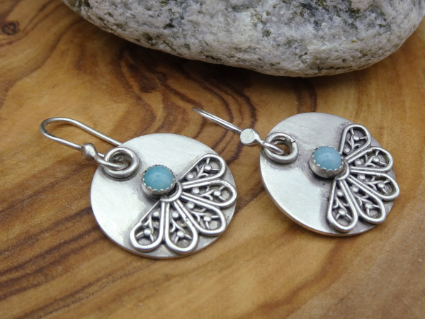 ES-188 Sterling Silver Filigree and Amazonite Earrings