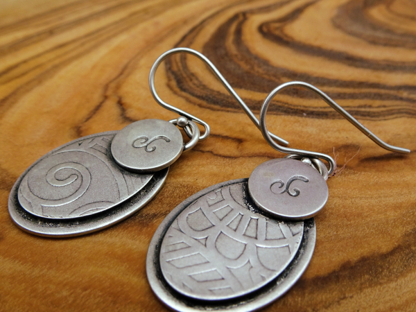ES-161 Sterling Silver Layered and Textured Oval Earrings