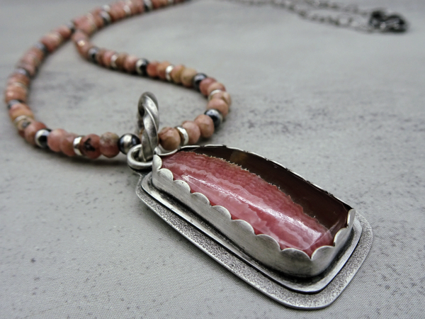 NS-125 Rhodochrosite and Sterling Silver Necklace and Pendant