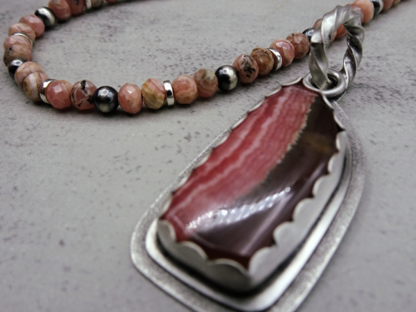 NS-125 Rhodochrosite and Sterling Silver Necklace and Pendant