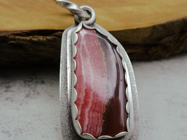 NS-125 Rhodochrosite and Sterling Silver Necklace and Pendant