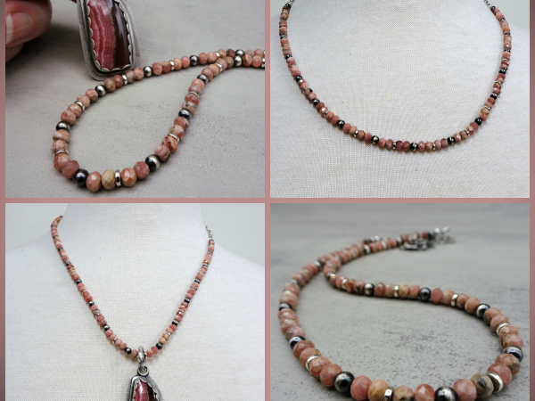 NS-125 Rhodochrosite and Sterling Silver Necklace and Pendant