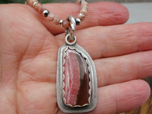NS-125 Rhodochrosite and Sterling Silver Necklace and Pendant