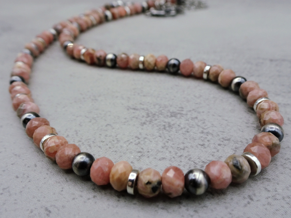 NS-125 Rhodochrosite and Sterling Silver Necklace and Pendant