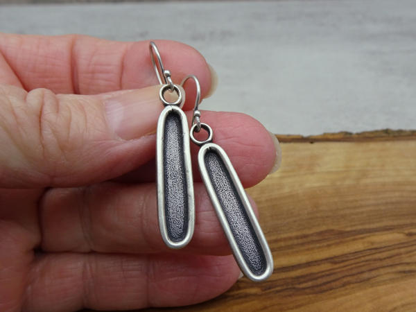 ES-157 Textured Long Oval Sterling Silver Earrings