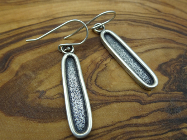 ES-157 Textured Long Oval Sterling Silver Earrings