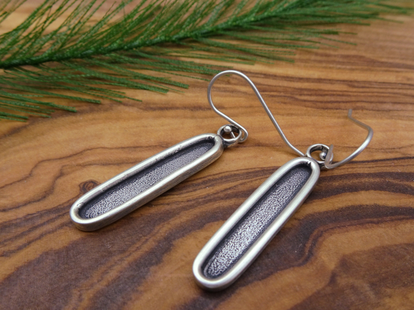 ES-157 Textured Long Oval Sterling Silver Earrings