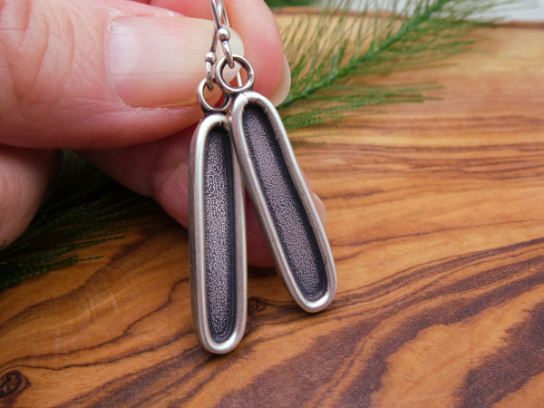 ES-157 Textured Long Oval Sterling Silver Earrings