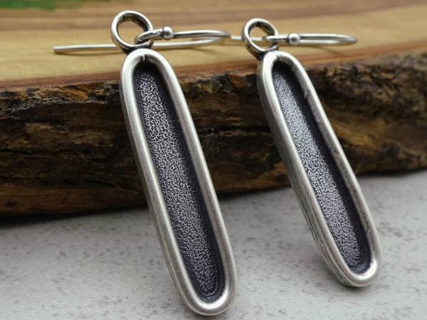 ES-157 Textured Long Oval Sterling Silver Earrings